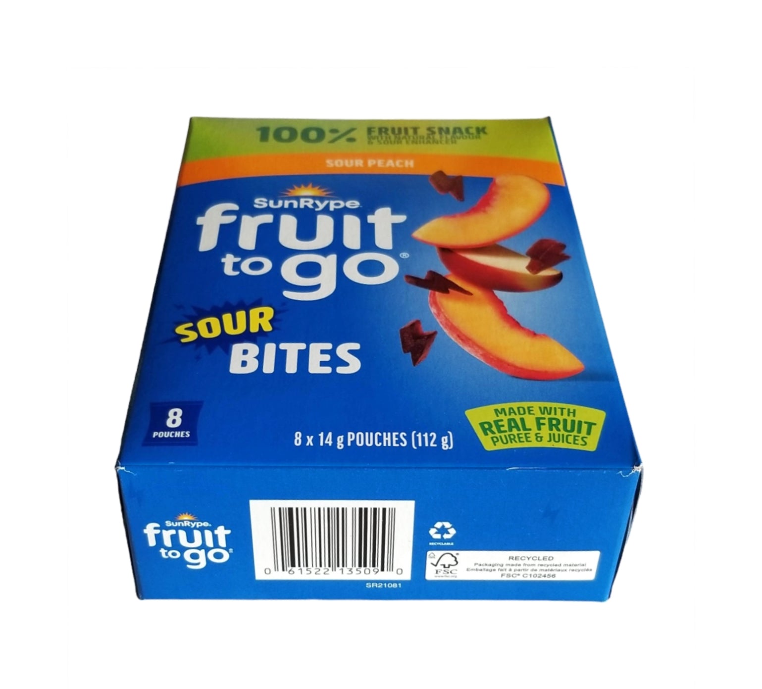 SunRype Fruit to Go Sour Bites, Sour Peach, 8 pouches x 14g, 112g/4 oz. Box